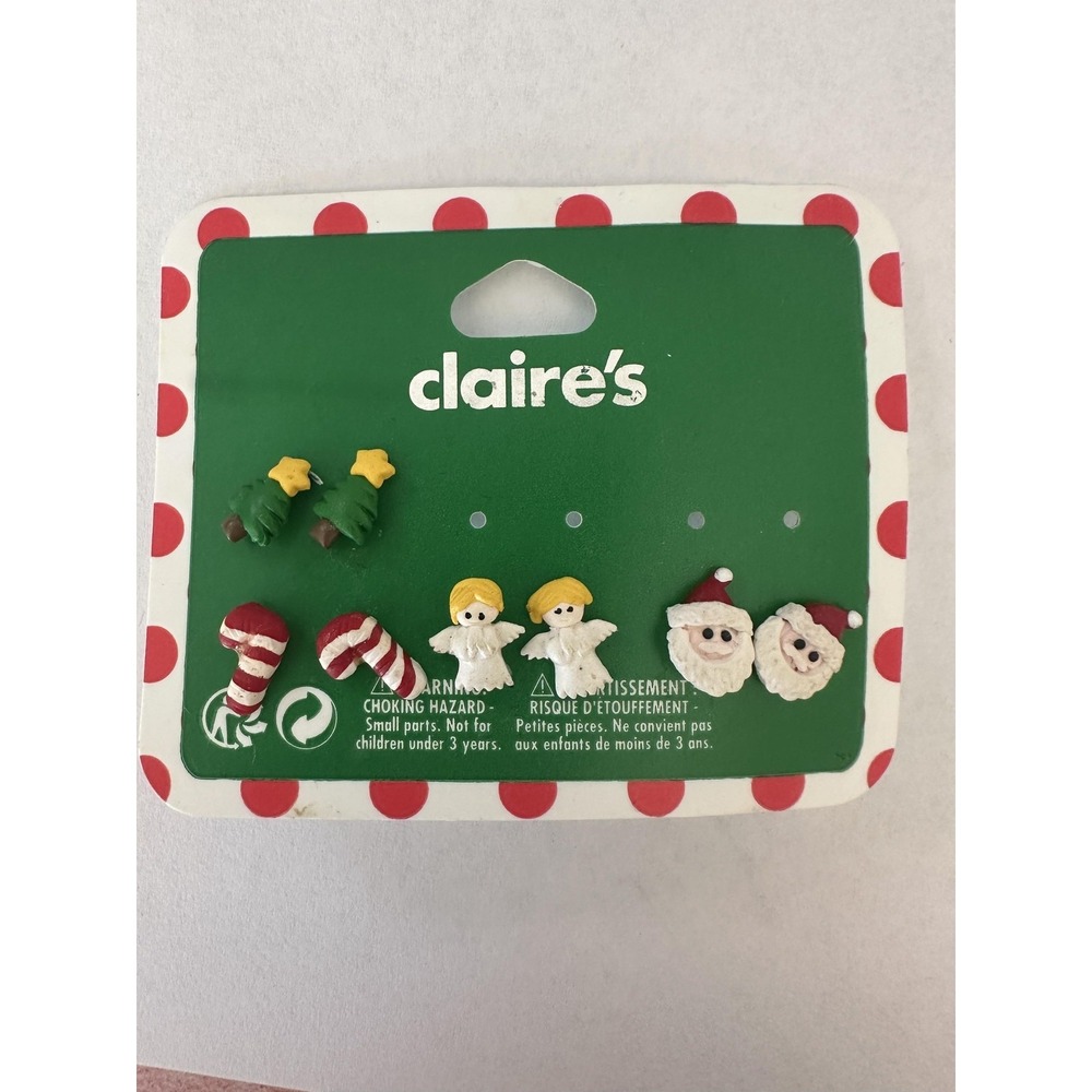 Claire's Christmas Holiday Stud Earrings Set Trees Candy Canes Angels Santa‎
